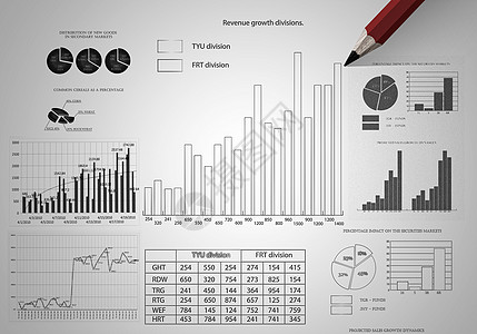 数据分析市场与铅笔绘图图表背景图片