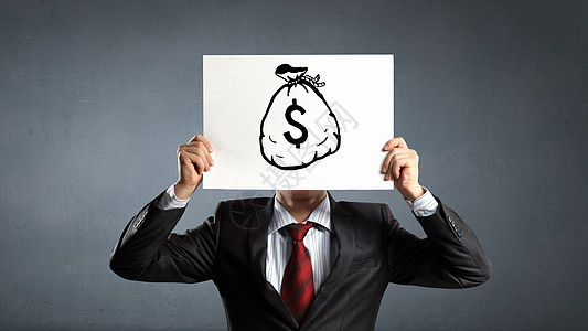 美元货币目全非的商人着纸遮住他的脸提出了金钱的