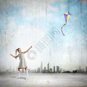 带风筝的女孩小女孩玩风筝的形象图片