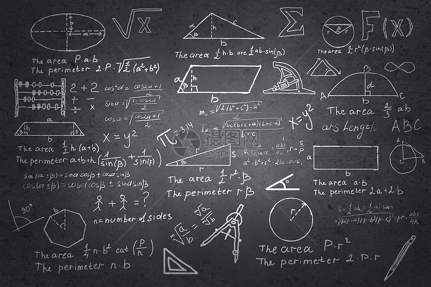 黑板上的数学草图背景图像与科学图纸黑板上图片