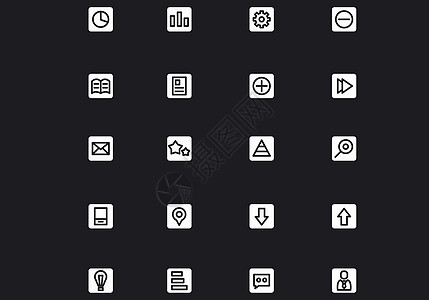 图标样本黑色背景上的白色界图标图片