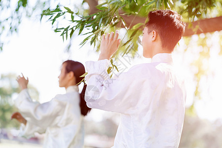 人们公园练泰拳人们夏天公园练泰拳背景图片