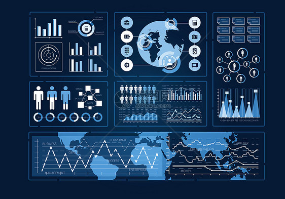 人类用户业务信息图图标的未来主义用户界图片