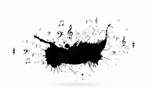 音乐图像与黑色音乐标志白色背景图片