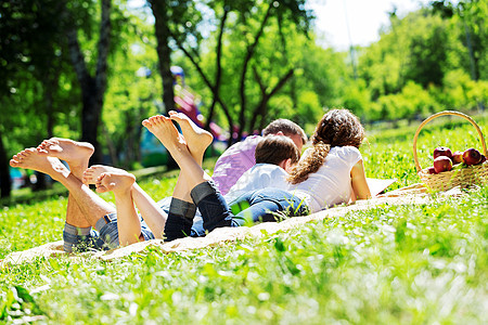 快乐的家庭夏天的公园度过周末花园里野餐图片