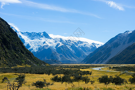 风景如画新西兰阿尔卑斯山冰川的自然景观图片