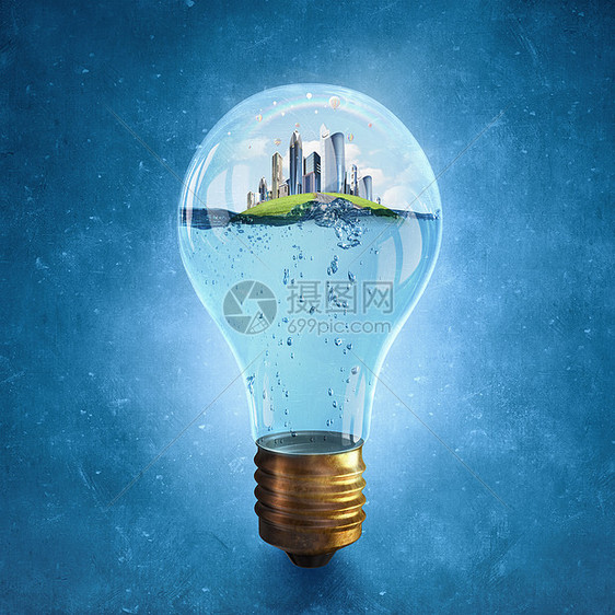 全球变暖的璃灯泡,水城市景观图片