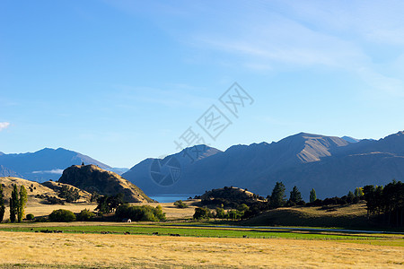 风景如画新西兰阿尔卑斯山田野的自然景观图片