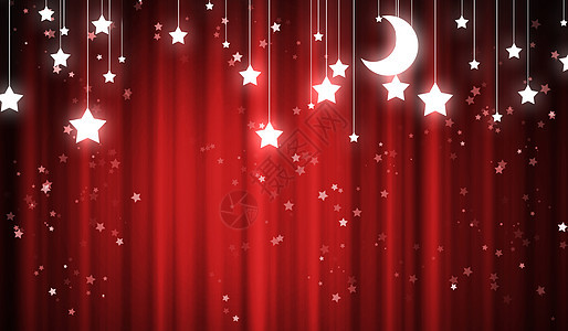 红色窗帘带星星月亮的红幕的背景图像背景图片