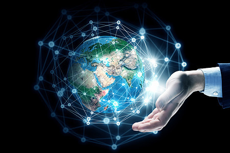 连接世界的技术全球连接与数字星球手这幅图像的元素由美国宇航局提供的图片