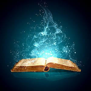 魔法书用魔法灯打开魔法书的图像图片