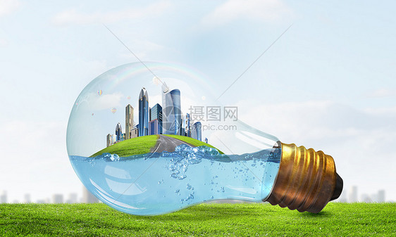 全球变暖的璃灯泡,水城市景观图片