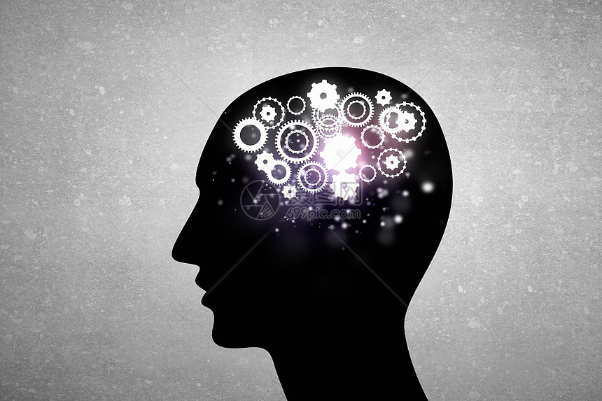思维机制用齿轮机构代替大脑的人头轮廓
