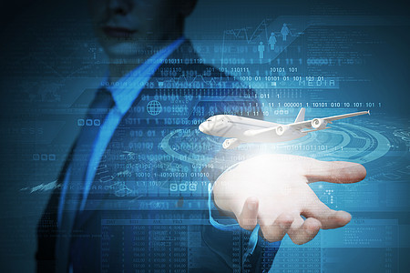 商务旅行商人数字背景与飞机棕榈图片