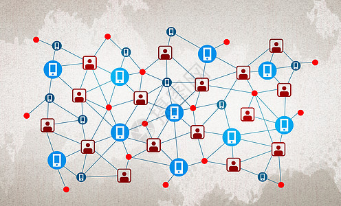 社会互动交流背景图像与网格代表社交网络图片