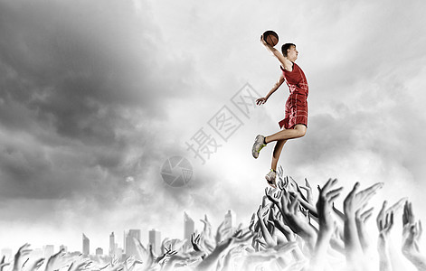 篮球运动员轻人篮球运动员手球跳得很高图片