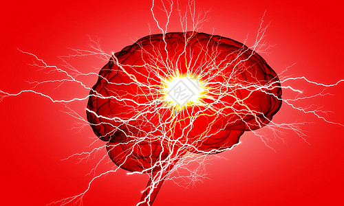 人类的大脑冲动闪亮的大脑白色背景上的雷电图片