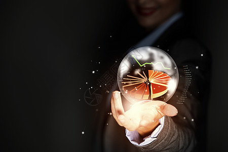 飞卓商业野心女商人持泡沫与图表手背景