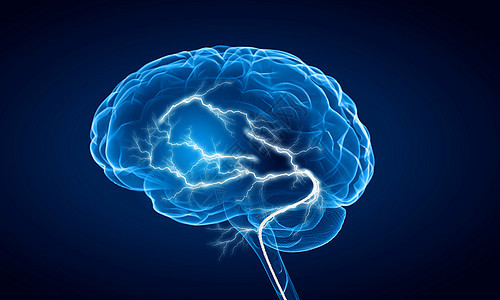 人类的大脑冲动闪亮的大脑雷电的黑暗背景背景图片