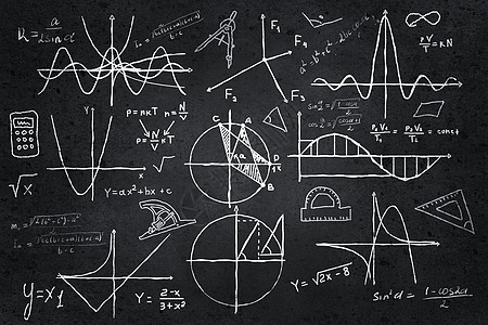 黑板上的数学草图背景图像与科学图纸黑板上背景图片