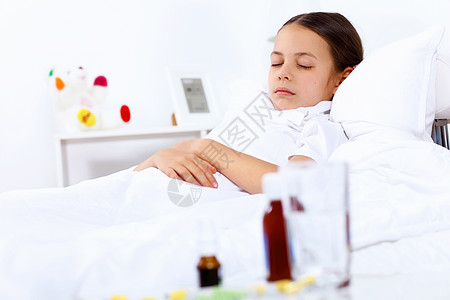 成人发烧生病的小女孩家睡觉背景