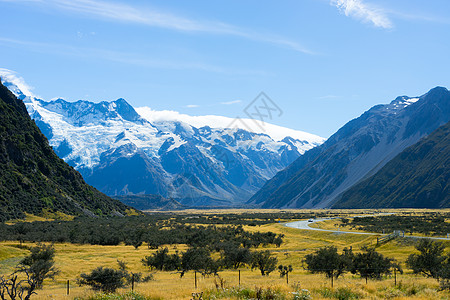 风景如画新西兰阿尔卑斯山冰川的自然景观图片