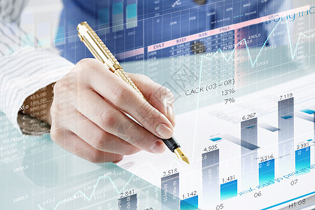 财务分析预测商人用钢笔数字商业信息笔手写图片
