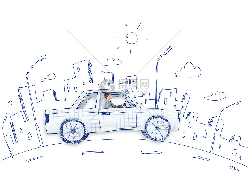 开车的人轻人开着张纸的车