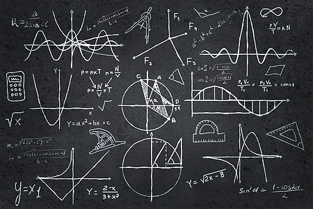 黑板上的数学草图背景图像与科学图纸黑板上图片