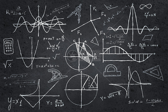 黑板上的数学草图背景图像与科学图纸黑板上图片