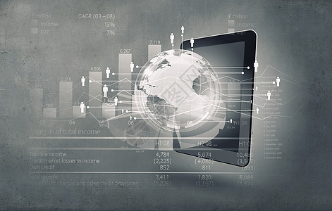 世界媒体技术与平板电脑数字地球行星的全球连接图片