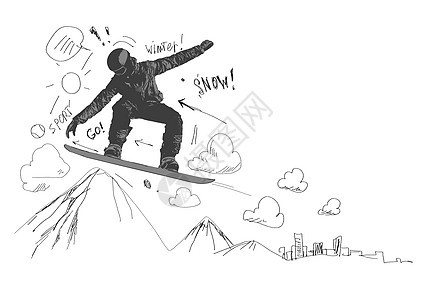 滑雪板密切手绘滑雪板草图图片