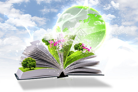 打开本书,绿色的自然世界它的页中出来背景图片