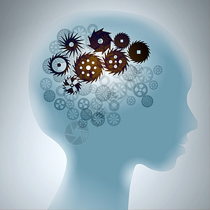 思维机制男头部的轮廓,大脑中齿轮图片