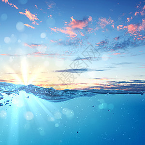 日落海景模板与水下部分日落天窗分割水线图片