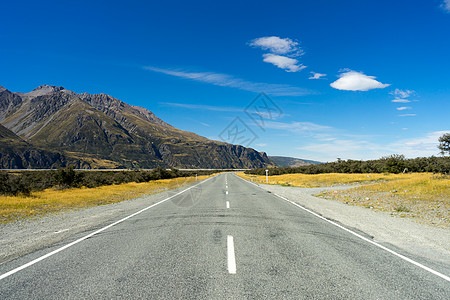 风景如画新西兰阿尔卑斯山道路的自然景观图片