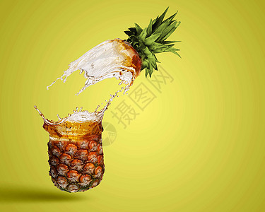 菠萝汁新鲜菠萝多汁飞溅的图像图片