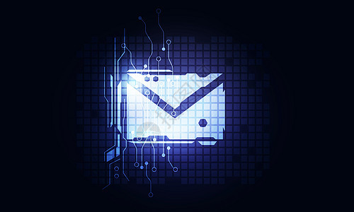 邮件接口应用程序发光电子邮件信封标志黑暗的技术背景图片