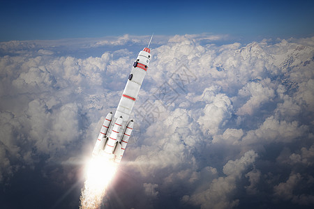 火箭太空飞船用蓝天上高高飞背景图片