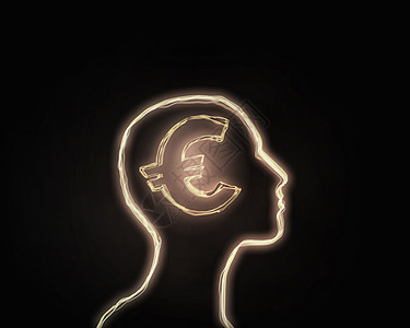 如何赚钱人类的头部大脑黑暗的背景上欧元标志图片
