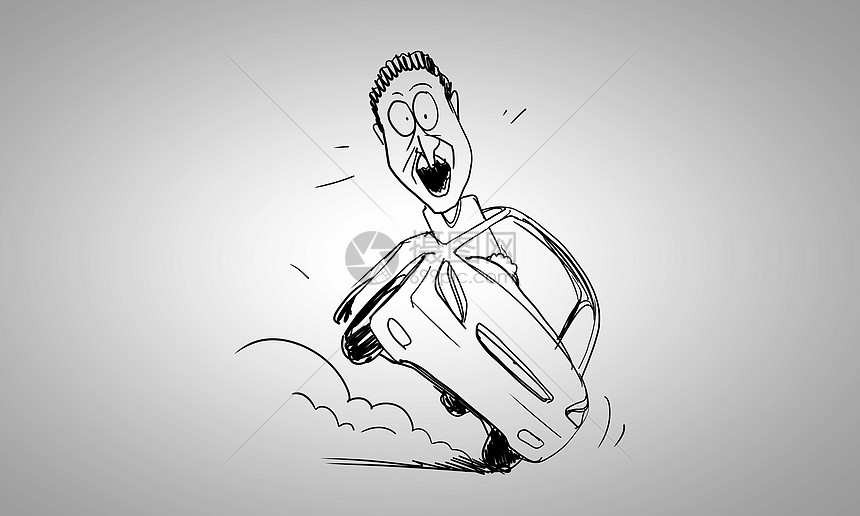 卡通趣的人滑稽男子白色背景下驾驶汽车的漫画高清图片下载-正版图片
