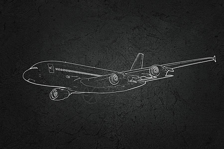 飞机黑色背景上手绘飞机图片