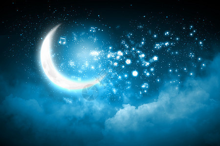 月球背景闪耀的音乐音符个发光的背景与月亮图片