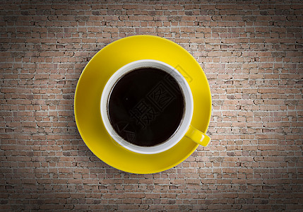咖啡时间砖上咖啡杯图片