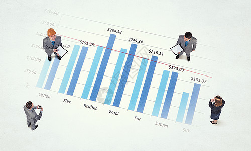 商业增长的动态商业人员的顶部视图,以及地板上的图表图表图片