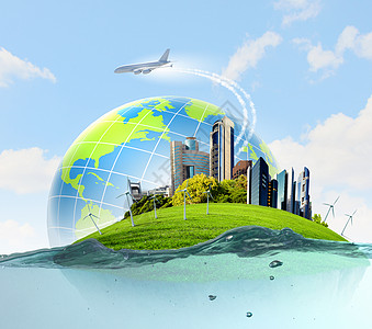 生态岛上的城市漂浮水中全球变暖图片
