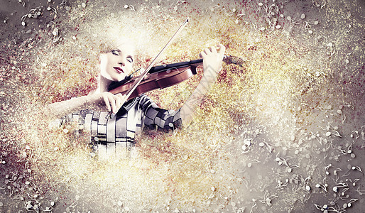 拉小提琴的漂亮女人五颜六色的背景下演奏小提琴的华丽女人的形象图片