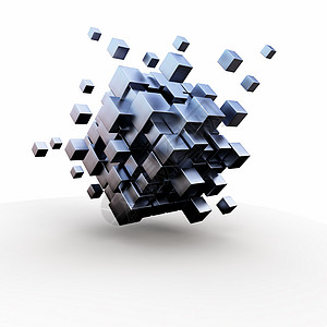 高科技立方体未来主义的与解体立方体白色背景图片