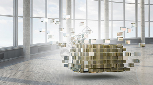 立方体优雅的内部现代建筑内部以立方体为技术背景图片