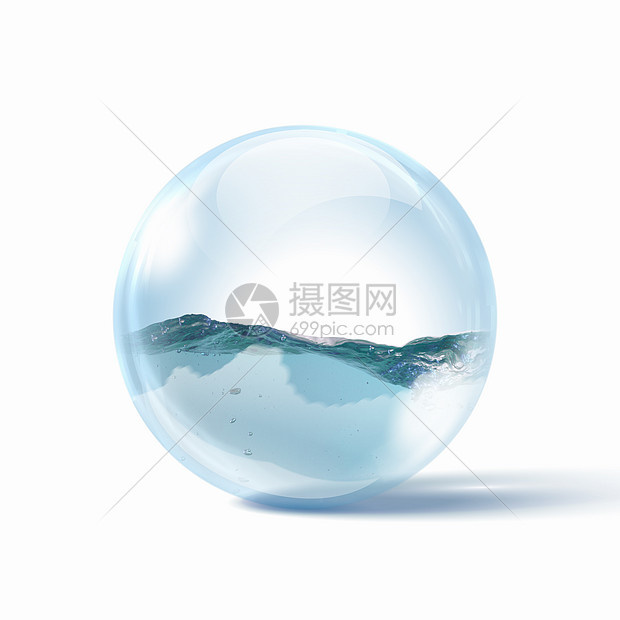 蓝色的海浪璃球体内美丽的蓝色海浪图片